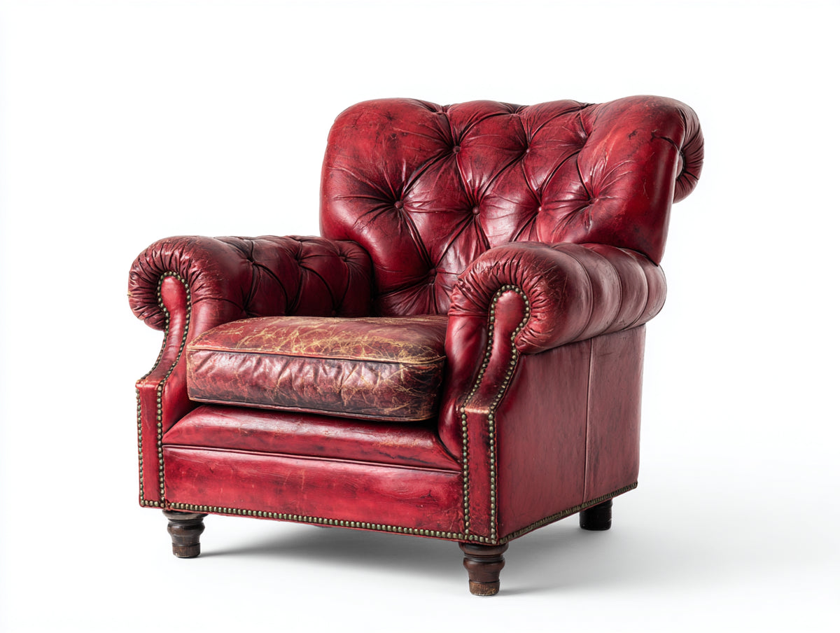 Poltrona a orecchioni - Pelle-Legno-Metallo - 86x91x103 cm - Rosso bordeaux - Stile classico vintage