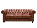 Divano lineare - Pelle-Metallo-Legno - 215x92x78 cm - Marrone - Chesterfield vintage