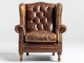 Poltrona a orecchioni - Pelle-Legno-Metallo - 88x92x114 cm - Marrone anticato - Stile classico vintage
