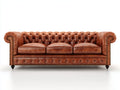 Divano lineare - Pelle-Metallo-Legno - 230x96x79 cm - Marrone cognac - Chesterfield classico