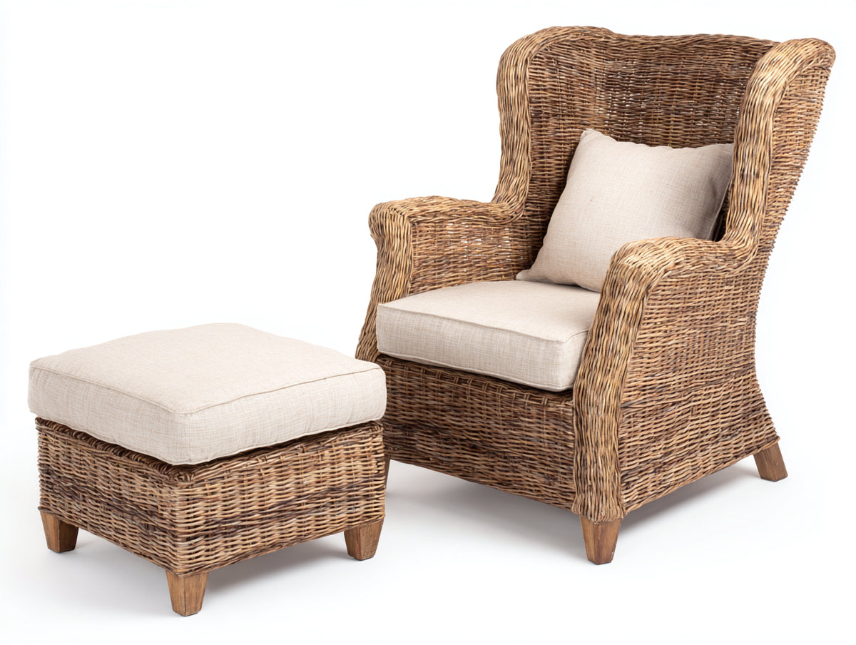 Poltrona da giardino - Rattan sintetico-Tessuto - 94x86x108 cm - Marrone naturale-Beige chiaro - Classico elegante