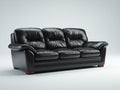 Divano lineare - Pelle-Legno - 218x95x90 cm - Nero - Classico moderno