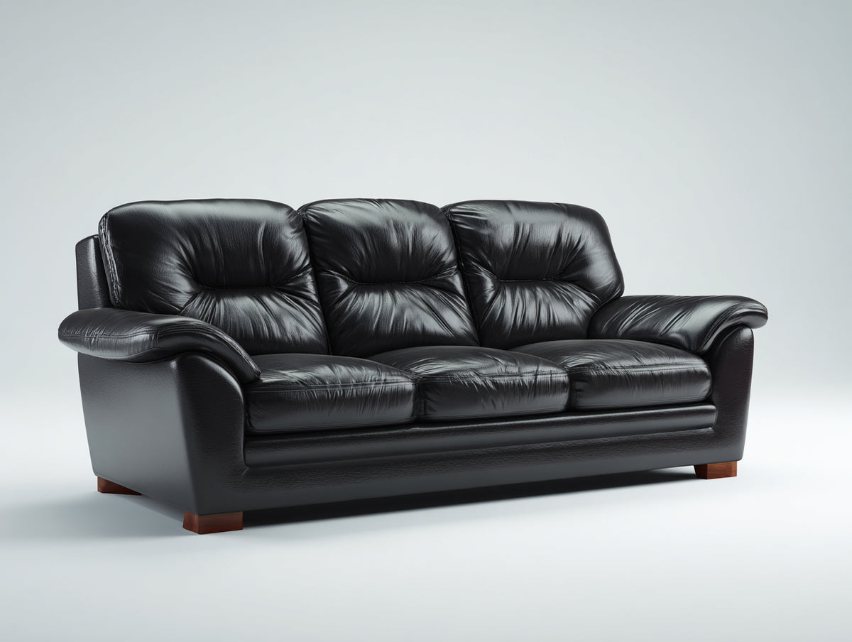 Divano lineare - Pelle-Legno - 218x95x90 cm - Nero - Classico moderno