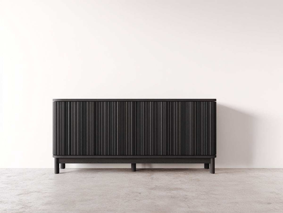 Mobile ingresso - Legno - 160x40x78 cm - Nero - Design moderno scanalato