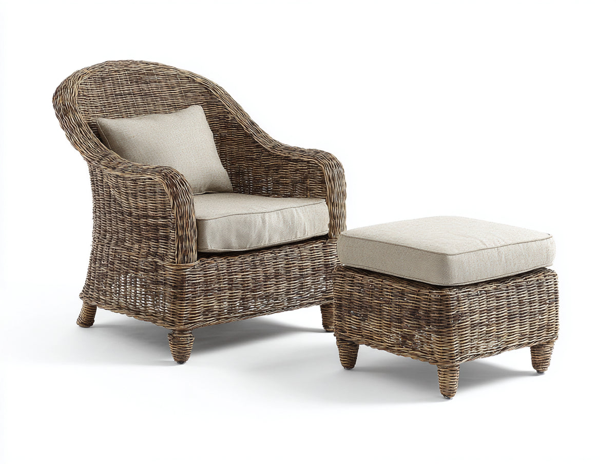 Poltrona da giardino - Rattan sintetico-Tessuto - 91x82x96 cm - Marrone tortora-Beige - Classico rustico