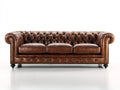 Divano lineare - Pelle-Metallo-Legno - 232x97x80 cm - Marrone - Chesterfield classico