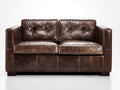 Divano lineare - Pelle-Legno - 165x88x83 cm - Marrone scuro - Vintage