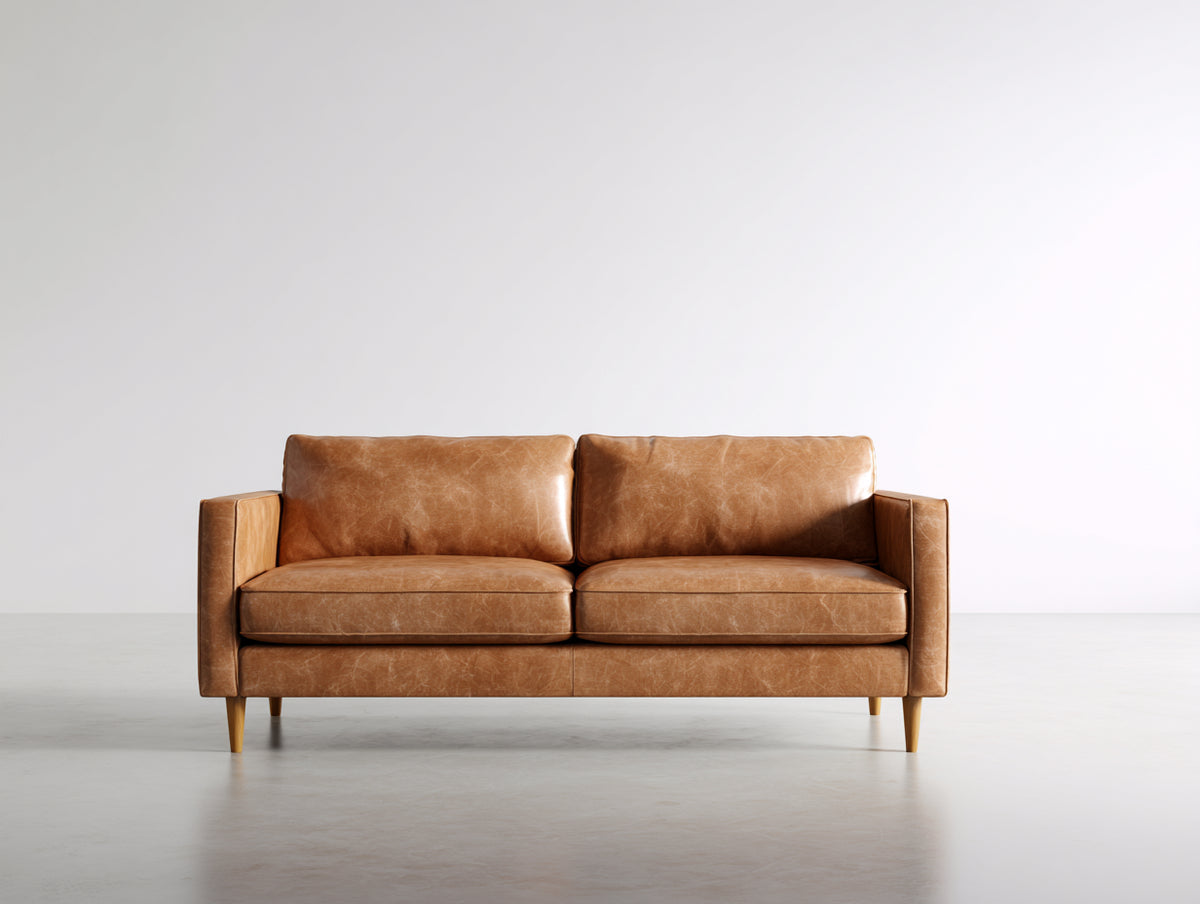 Divano lineare - Pelle-Metallo - 185x88x82 cm - Cognac - Moderno