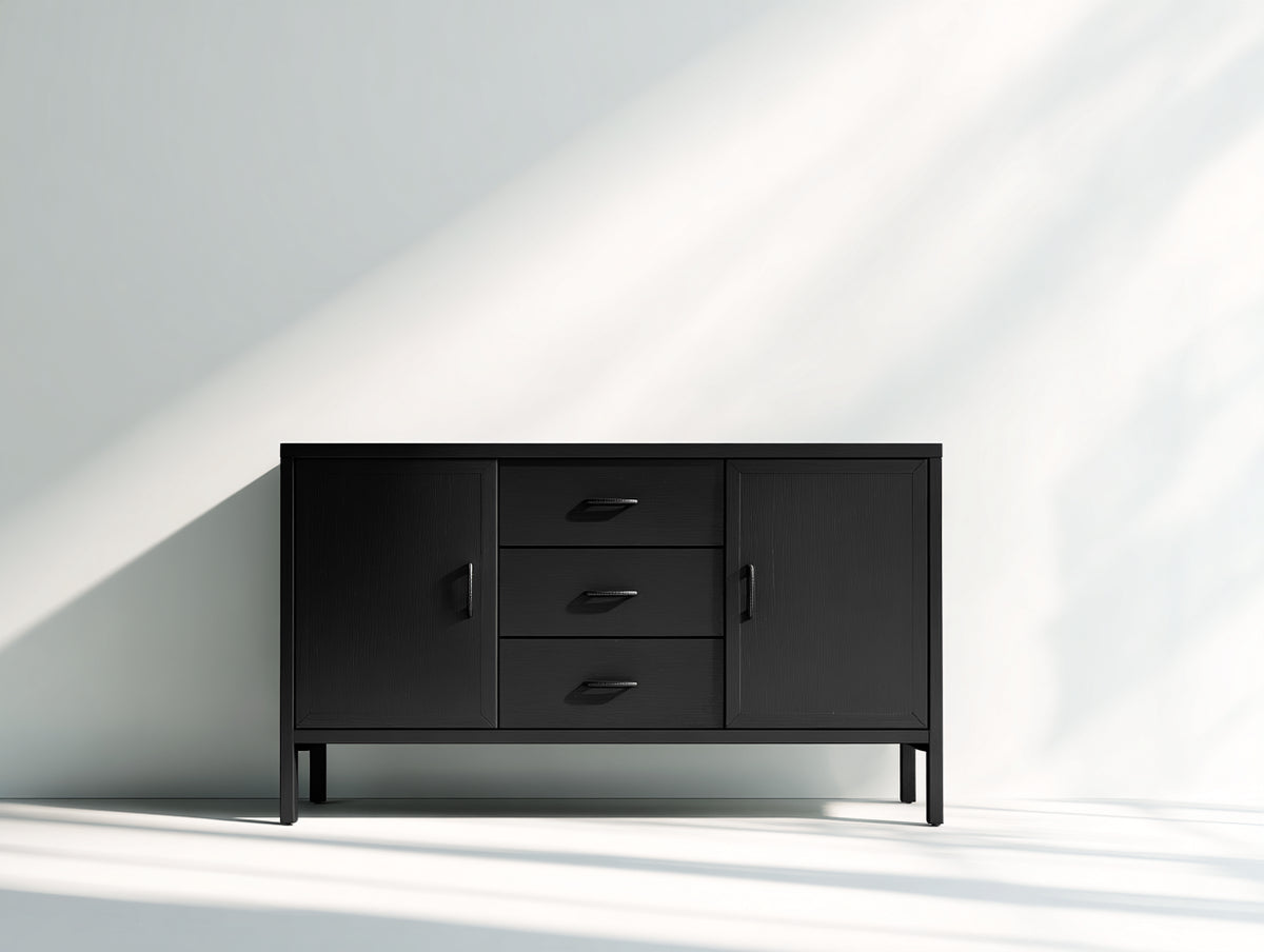 Mobile ingresso - Legno-Metallo - 140x40x80 cm - Nero - Design moderno essenziale