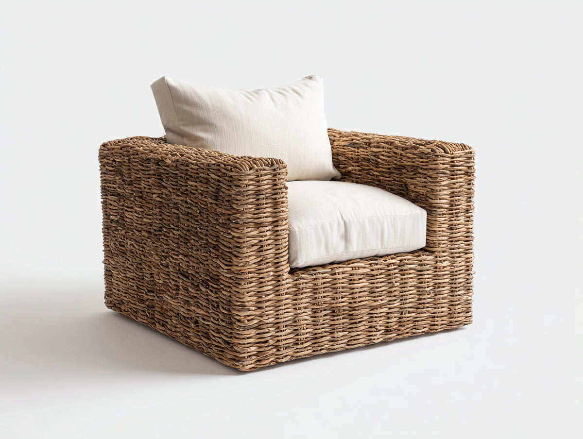 Poltrona da giardino - Rattan sintetico-Tessuto - 93x88x79 cm - Marrone miele-Crema - Rustico