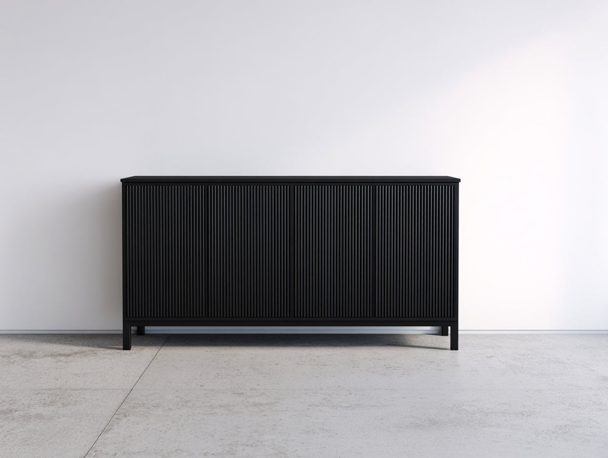 Mobile ingresso - Legno - 170x40x80 cm - Nero - Design moderno scanalato