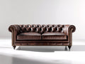 Divano lineare - Pelle-Legno-Metallo - 205x92x78 cm - Marrone scuro - Chesterfield