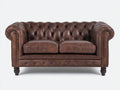Divano lineare - Pelle-Metallo-Legno - 178x92x78 cm - Marrone scuro - Chesterfield vintage