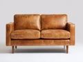 Divano lineare - Pelle-Legno - 170x87x86 cm - Marrone cuoio - Moderno vintage