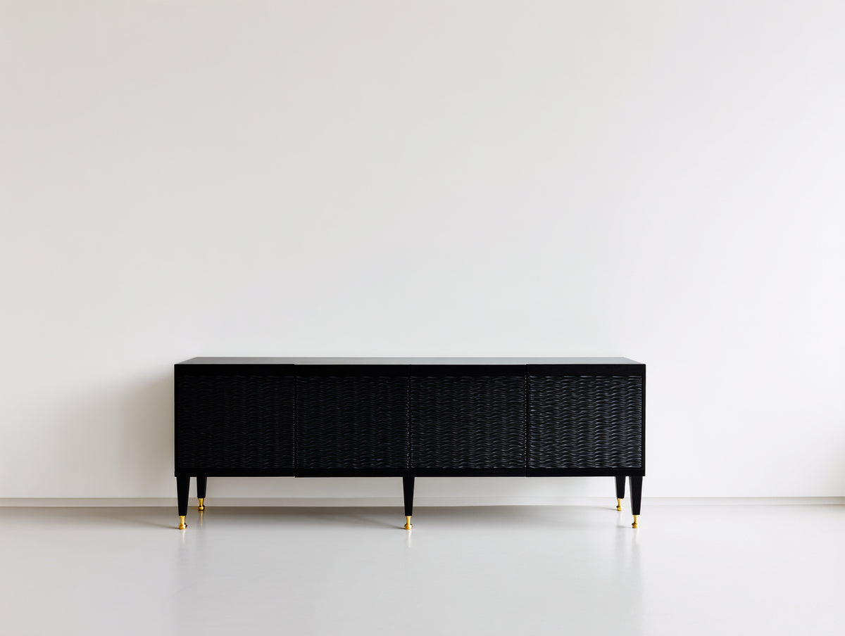 Mobile ingresso - Legno-Metallo - 185x40x75 cm - Nero-Oro - Design moderno ondulato