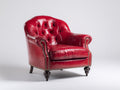 Poltrona a orecchioni - Pelle-Legno-Metallo - 82x87x89 cm - Rosso rubino - Stile classico vintage