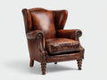 Poltrona a orecchioni - Pelle-Legno-Metallo - 82x88x108 cm - Marrone cuoio - Stile vintage classico