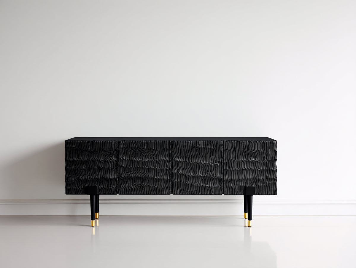 Mobile ingresso - Legno-Metallo - 175x40x76 cm - Nero-Oro - Design moderno materico