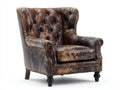 Poltrona a orecchioni - Pelle-Legno-Metallo - 87x91x113 cm - Marrone anticato - Stile classico vintage