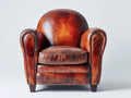 Poltrona a orecchioni - Pelle-Legno - 78x84x88 cm - Marrone ramato - Stile rétro classico