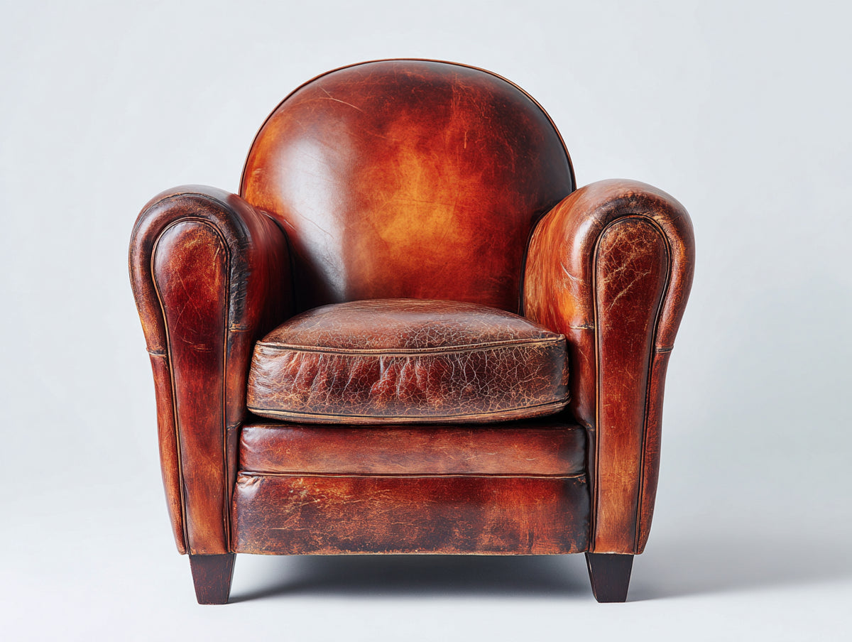 Poltrona a orecchioni - Pelle-Legno - 78x84x88 cm - Marrone ramato - Stile rétro classico