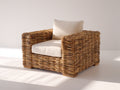 Poltrona da giardino - Rattan sintetico-Tessuto - 93x89x78 cm - Marrone miele-Bianco crema - Rustico
