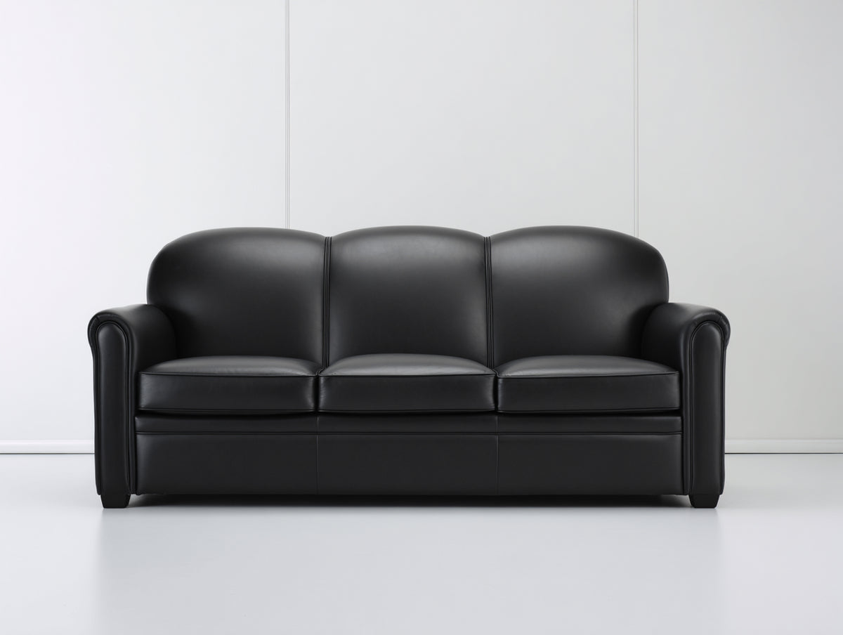 Divano lineare - Pelle - 210x90x88 cm - Nero - Moderno
