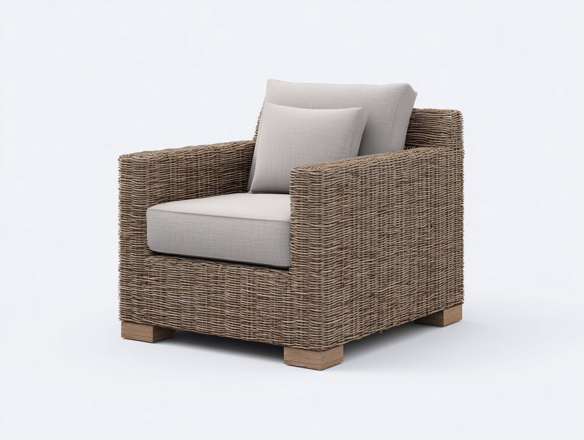 Poltrona da giardino - Rattan sintetico-Tessuto - 92x86x82 cm - Tortora-Grigio chiaro - Contemporaneo