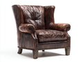 Poltrona a orecchioni - Pelle-Legno-Metallo - 88x92x112 cm - Marrone testa di moro - Stile classico vintage