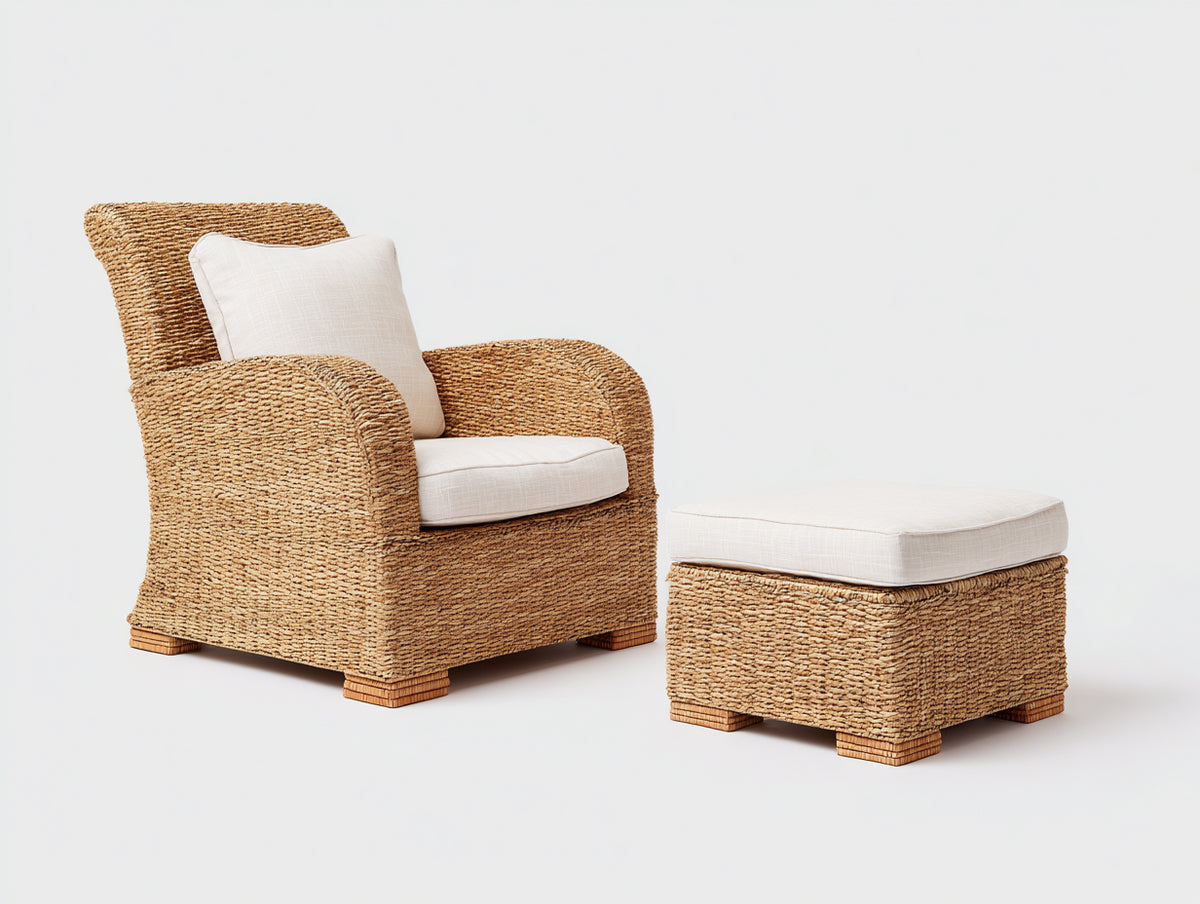 Poltrona da giardino - Rattan sintetico-Tessuto - 90x85x100 cm - Miele-Avorio - Rustico moderno