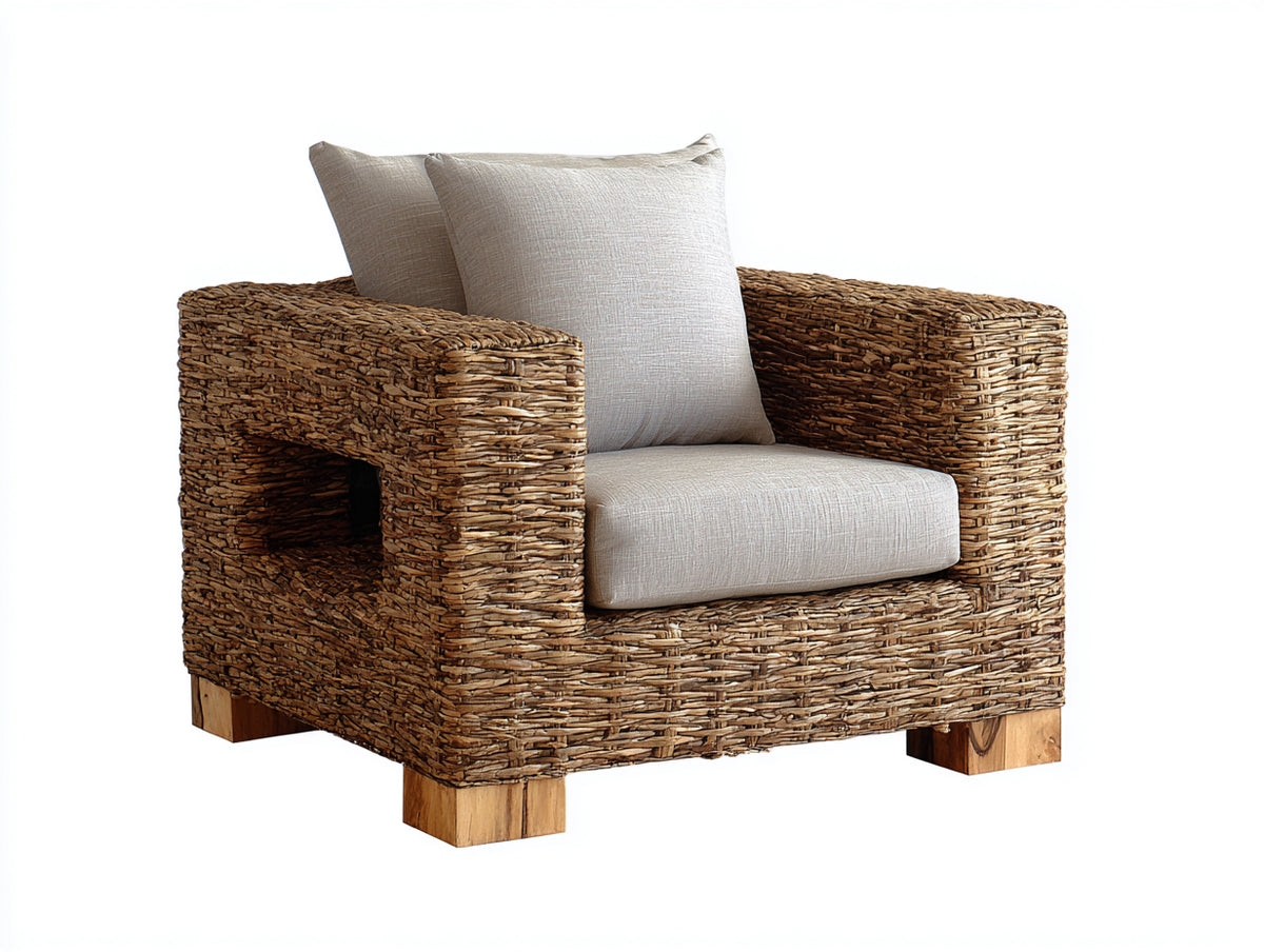 Poltrona da giardino - Rattan sintetico-Tessuto - 94x88x80 cm - Marrone-Beige chiaro - Rustico