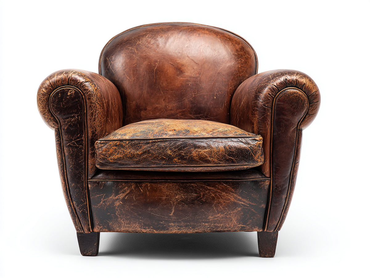 Poltrona a orecchioni - Pelle-Legno - 80x86x87 cm - Marrone bruciato - Stile club rétro