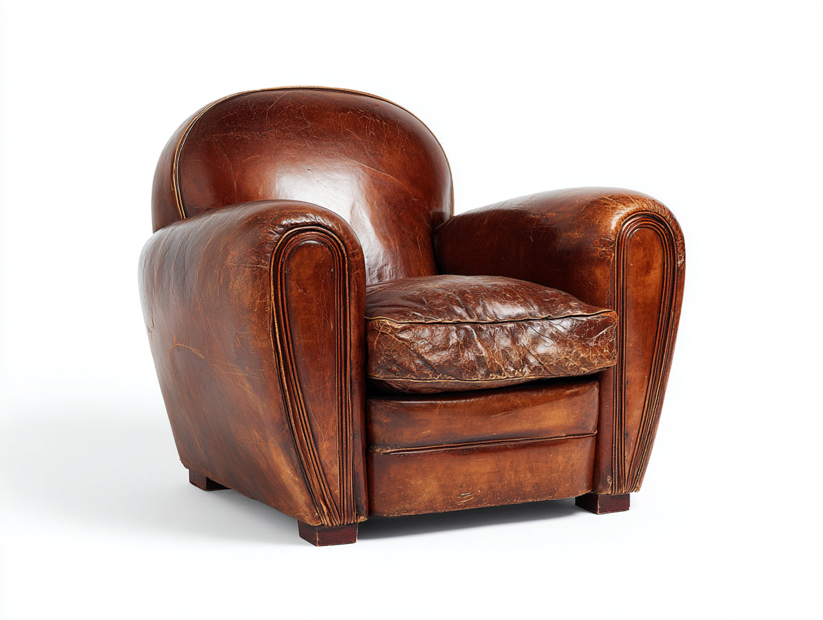 Poltrona a orecchioni - Pelle-Legno - 82x87x90 cm - Marrone cognac - Stile rétro classico