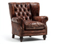 Poltrona a orecchioni - Pelle-Legno-Metallo - 89x93x112 cm - Marrone cuoio - Stile classico vintage