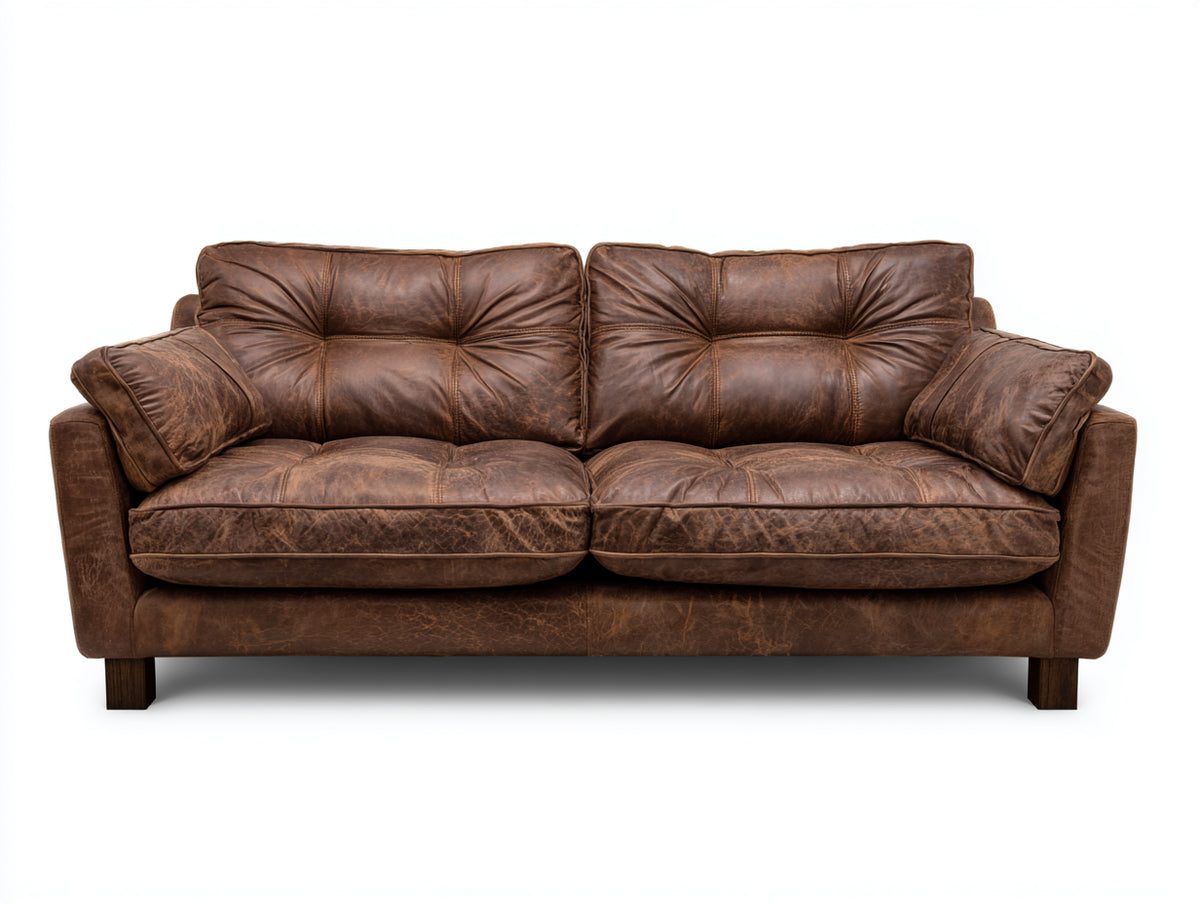 Divano lineare - Pelle - 190x95x85 cm - Marrone - Vintage