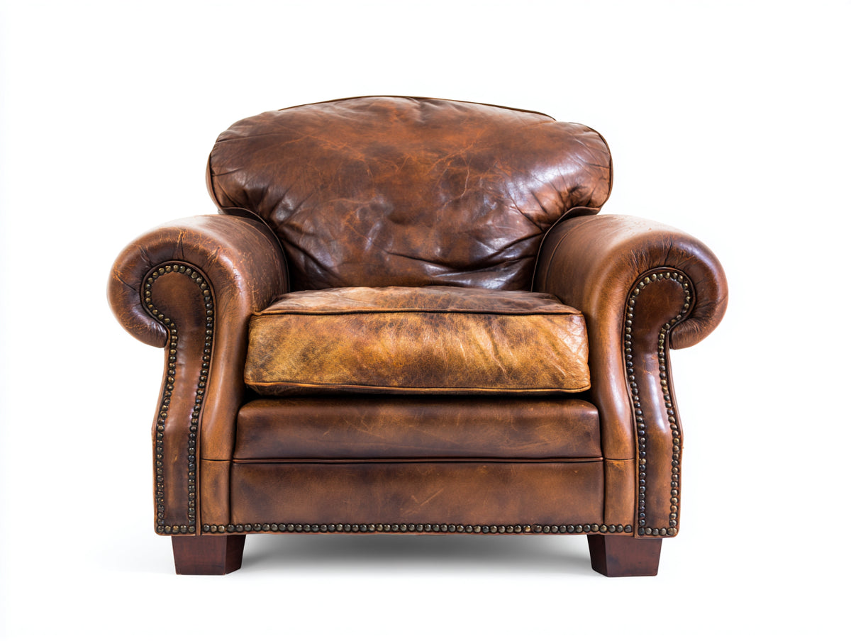 Poltrona a orecchioni - Pelle-Legno-Metallo - 90x94x96 cm - Marrone tabacco - Stile classico vintage