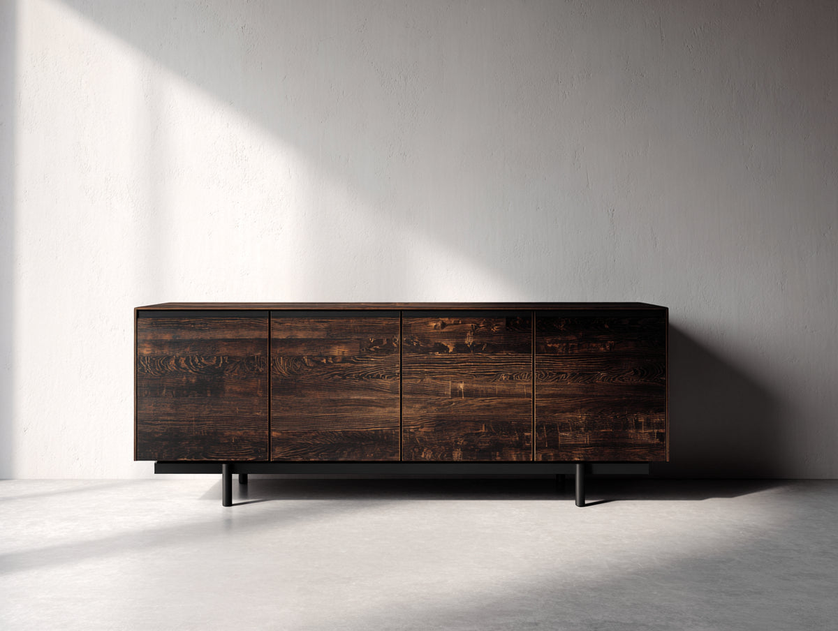 Mobile ingresso - Legno-Metallo - 180x42x76 cm - Marrone scuro-Nero - Design contemporaneo effetto legno